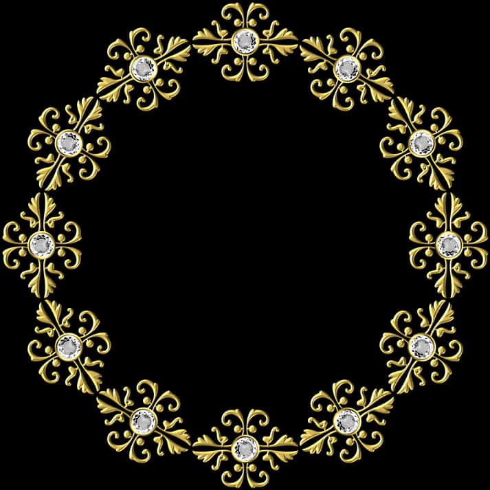 Elegant Golden Floral Frame PNG Image