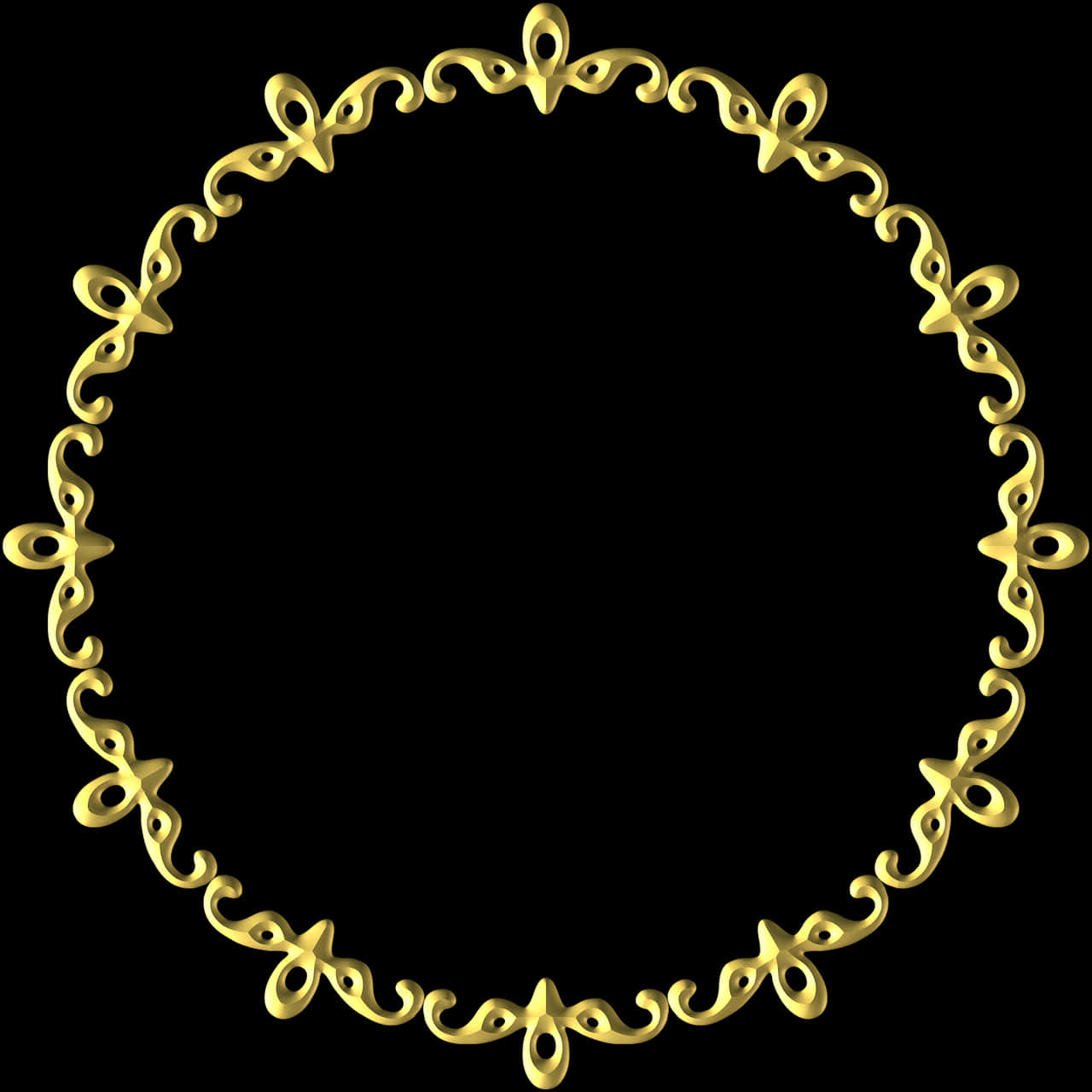 Elegant Golden Floral Frame PNG Image