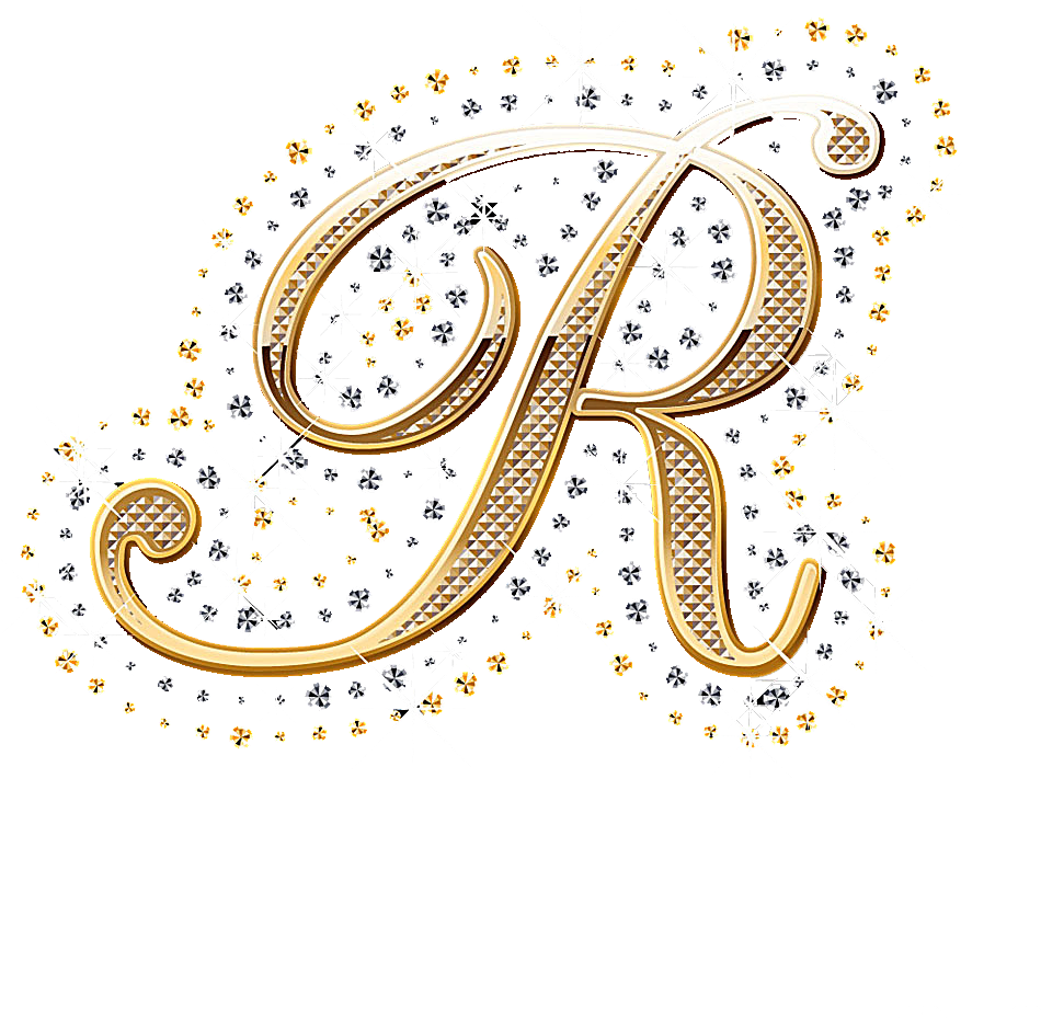 Elegant Golden Letter R Snowflake Design PNG Image