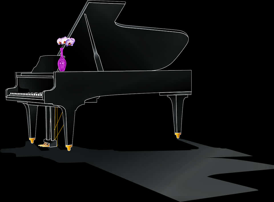 Elegant Grand Pianowith Orchid PNG Image