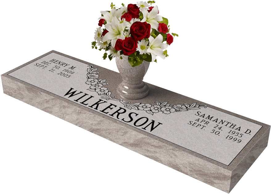 Elegant Grave Markerwith Floral Arrangement PNG Image