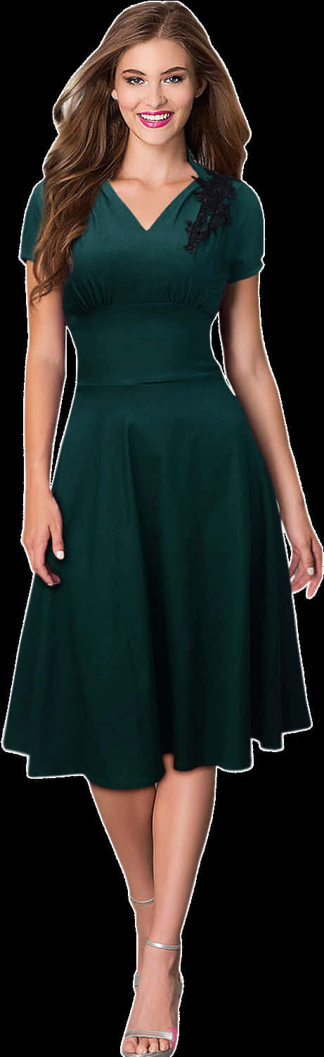 Elegant Green A Line Dress PNG Image