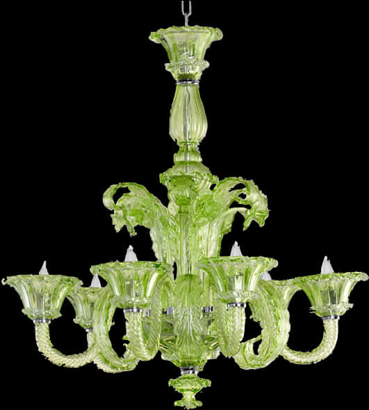 Elegant Green Glass Chandelier PNG Image