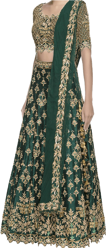 Elegant Green Lehenga Choliwith Dupatta PNG Image