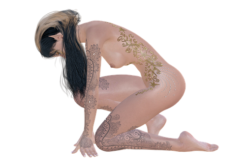 Elegant Henna Tattooed Woman PNG Image