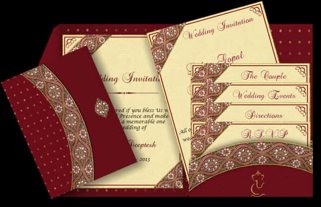 Elegant Indian Wedding Invitation Set PNG Image