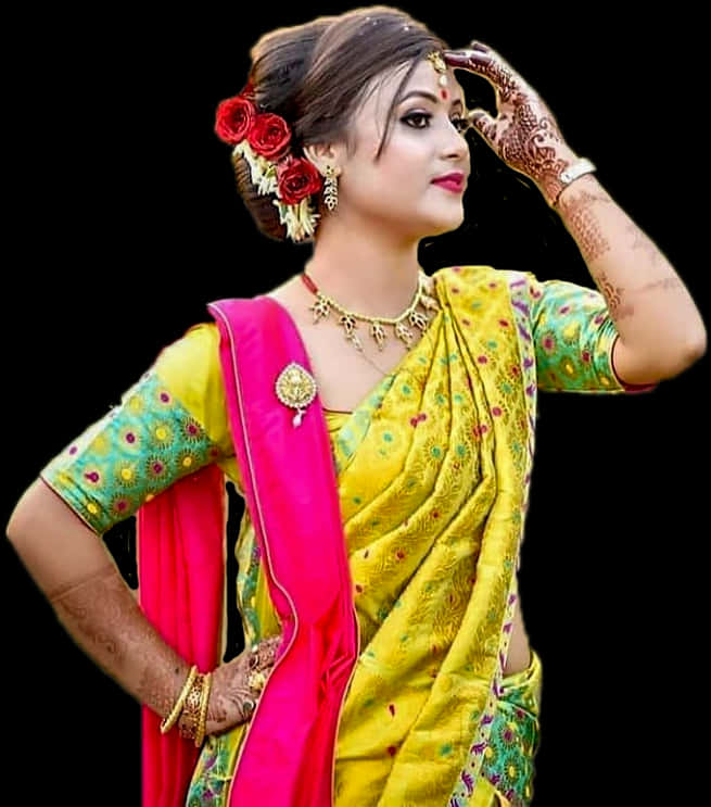 Elegant Indian Womanin Traditional Attire PNG Image