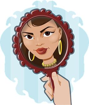 Elegant Lady Reflectionin Handheld Mirror PNG Image