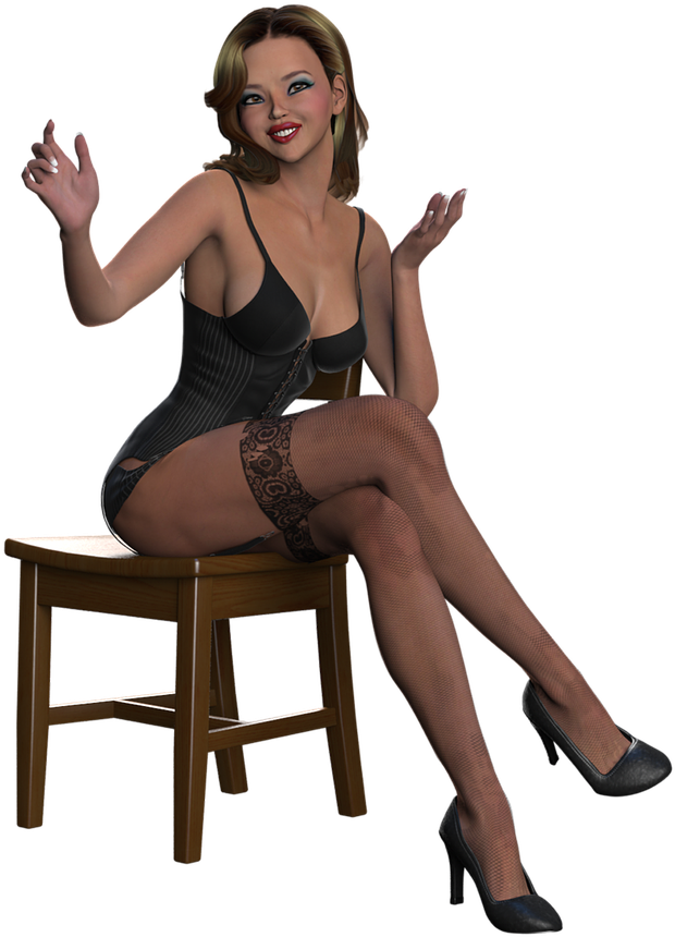 Elegant Lingerie Model Seated PNG Image