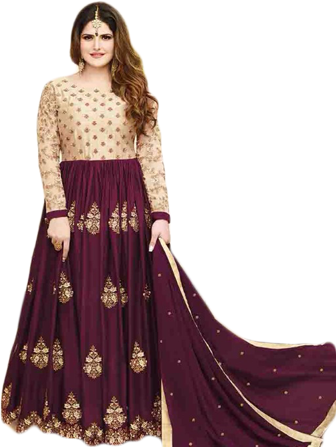 Elegant Maroon Gold Salwar Suit PNG Image