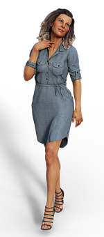 Elegant Mature Womanin Denim Dress PNG Image