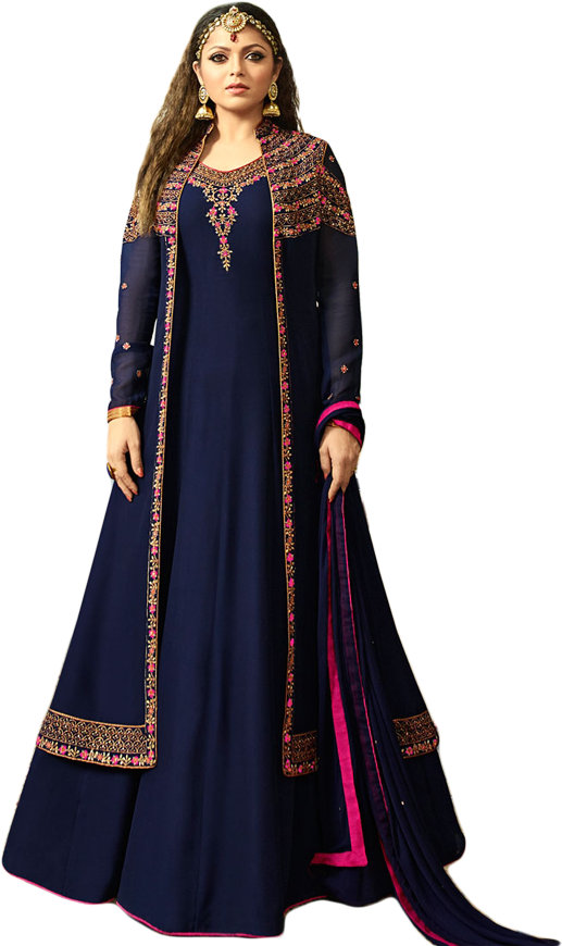 Elegant Navy Blue Salwar Suit PNG Image