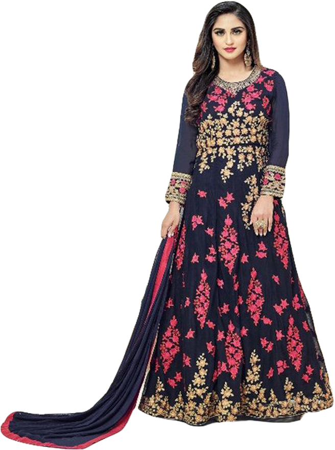 Elegant Navy Blue Salwar Suit PNG Image