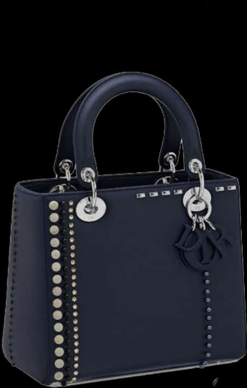 Elegant Navy Blue Tote Bagwith Silver Studs PNG Image