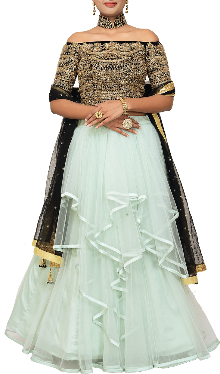 Elegant Off Shoulder Lehenga Design PNG Image