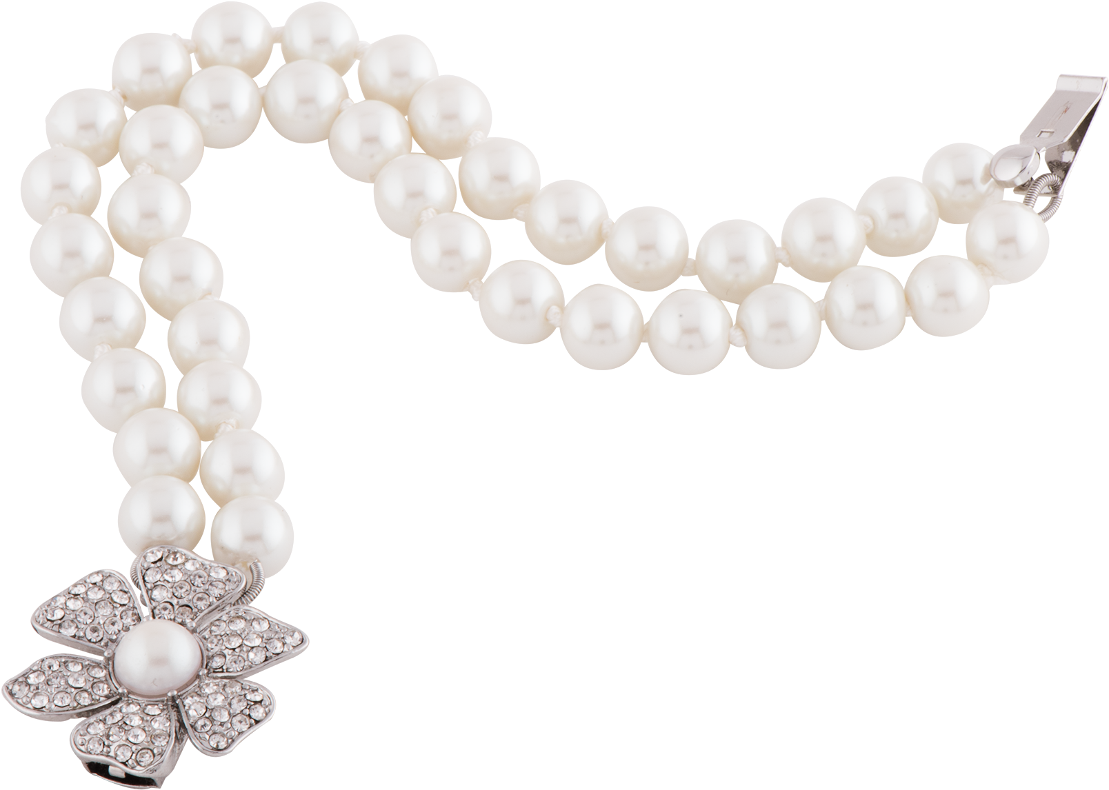 Elegant Pearl Braceletwith Flower Clasp PNG Image