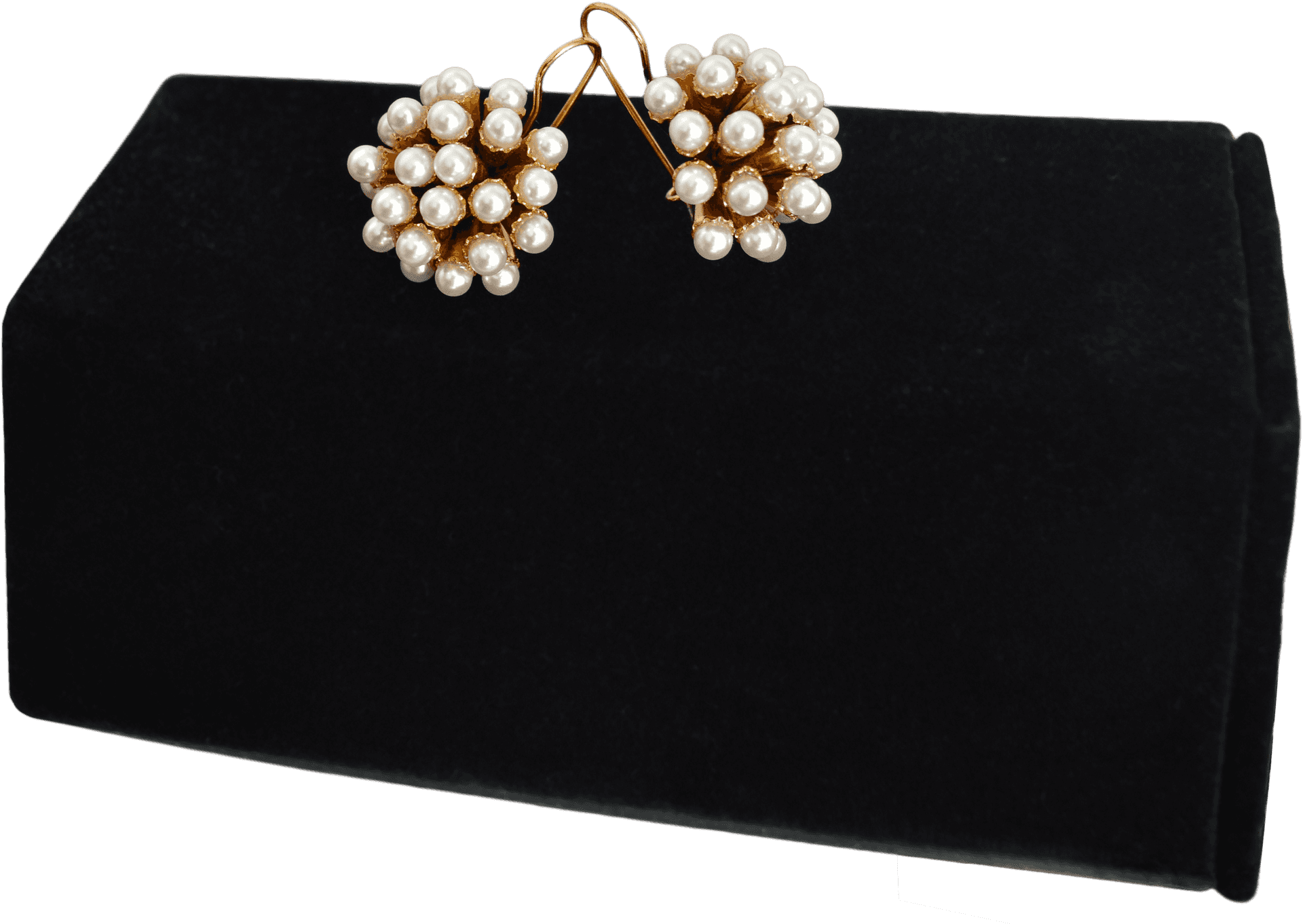 Elegant Pearl Earrings Display PNG Image