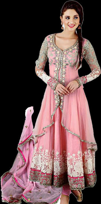 Elegant Pink Anarkali Suit PNG Image