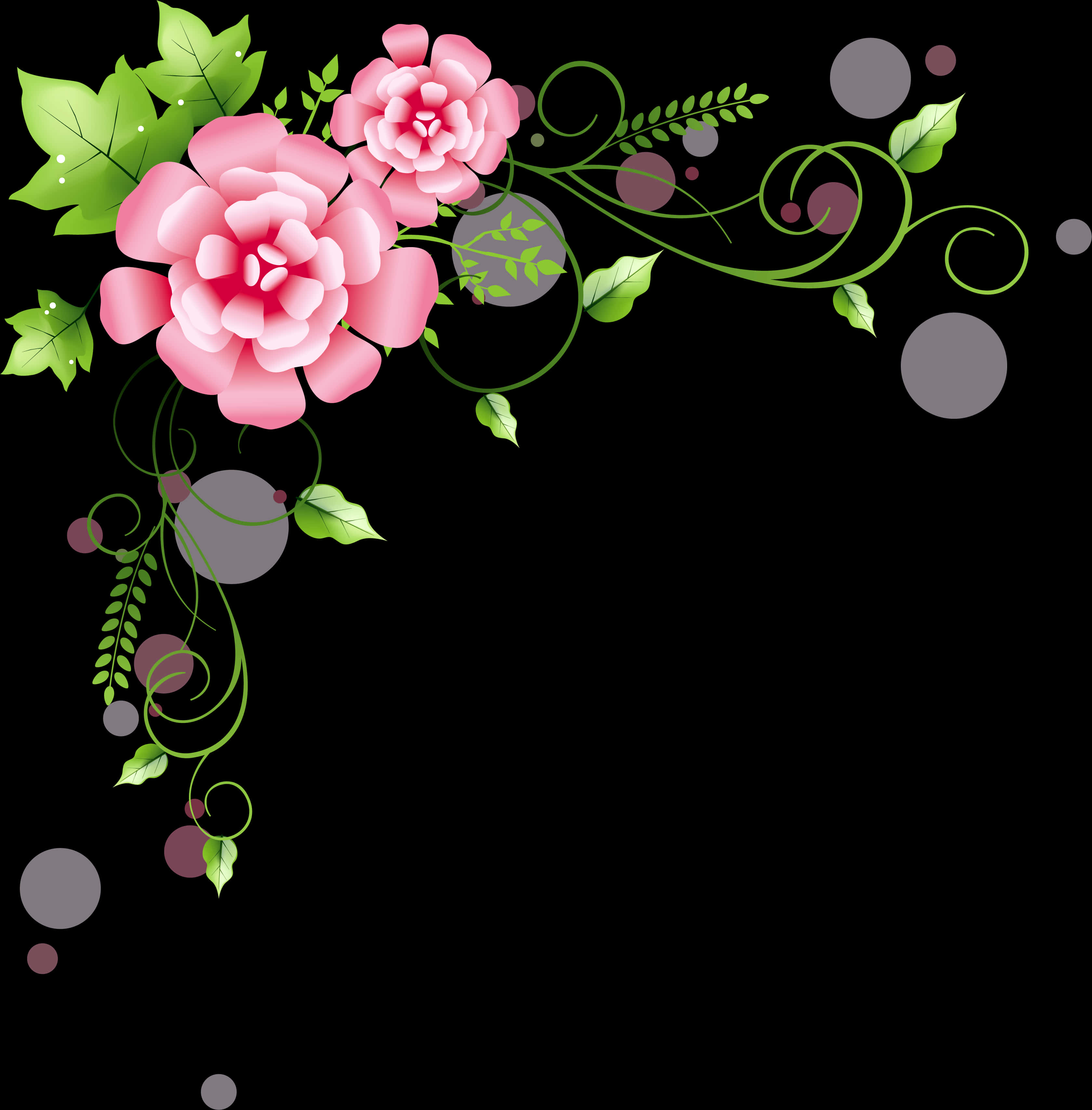 Elegant Pink Floral Designon Black PNG Image