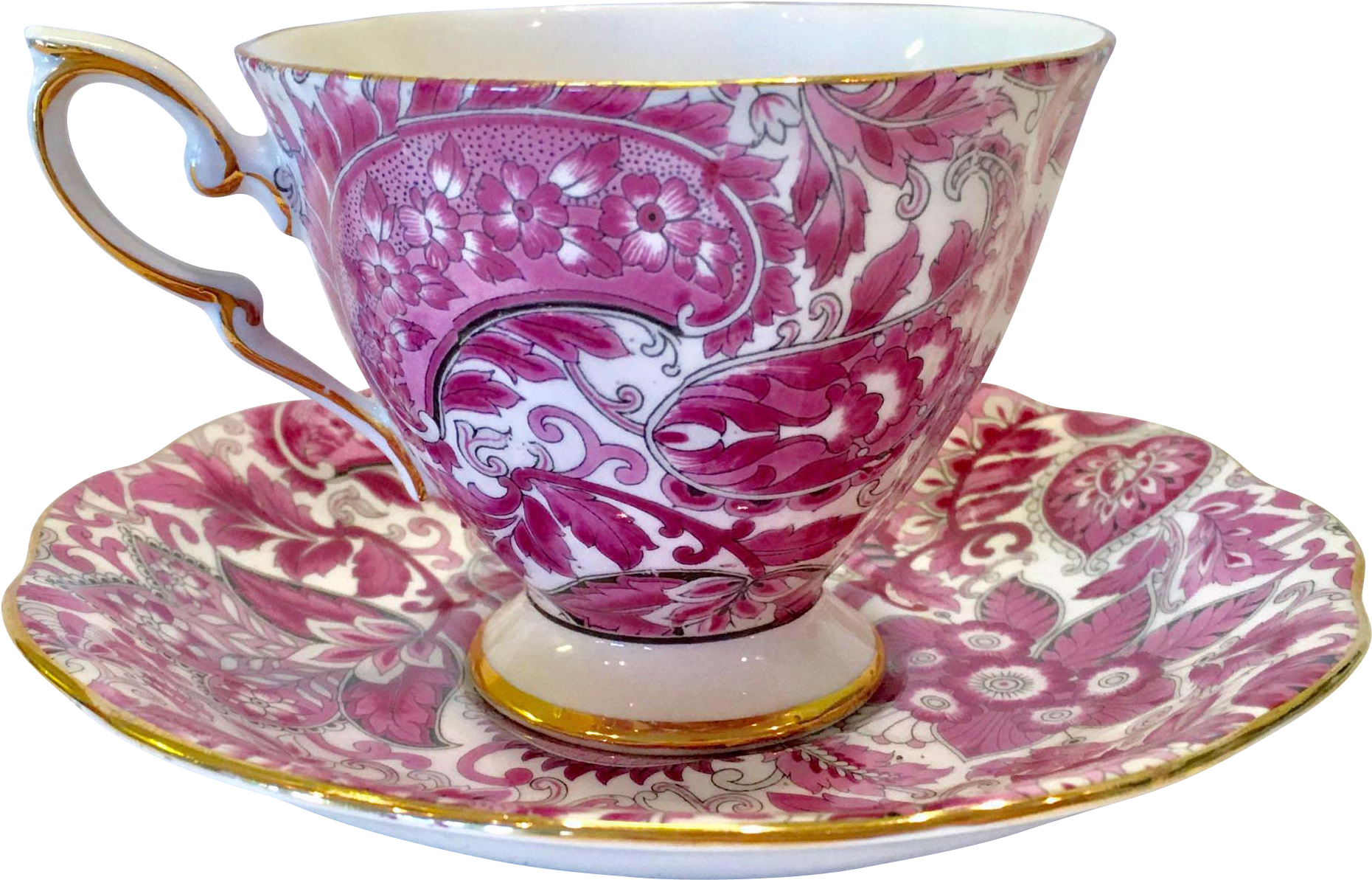 Elegant Pink Floral Tea Cupand Saucer PNG Image