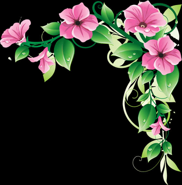 Elegant Pink Flower Corner Design PNG Image