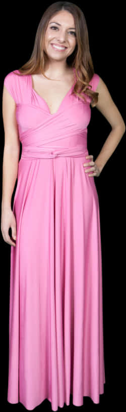 Elegant Pink Maxi Dress PNG Image