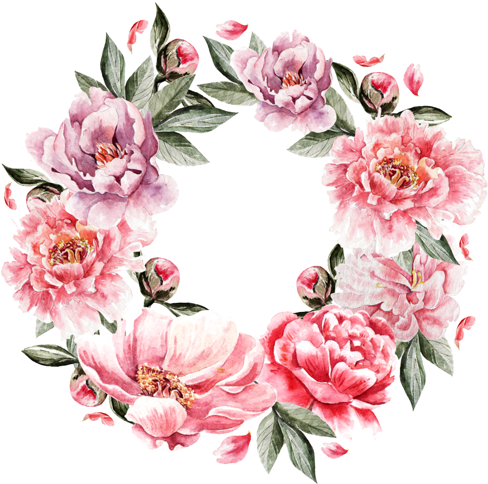 Elegant Pink Peony Wreath PNG Image