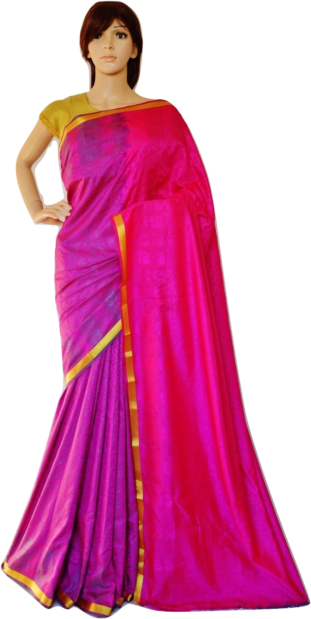 Elegant Pink Silk Saree Mannequin PNG Image