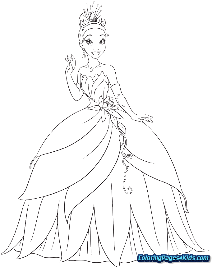 Elegant Princess Coloring Page PNG Image