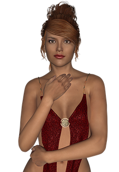 Elegant Red Dress Woman Portrait PNG Image