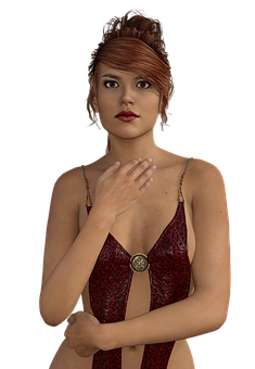 Elegant Red Dress Woman3 D Render PNG Image