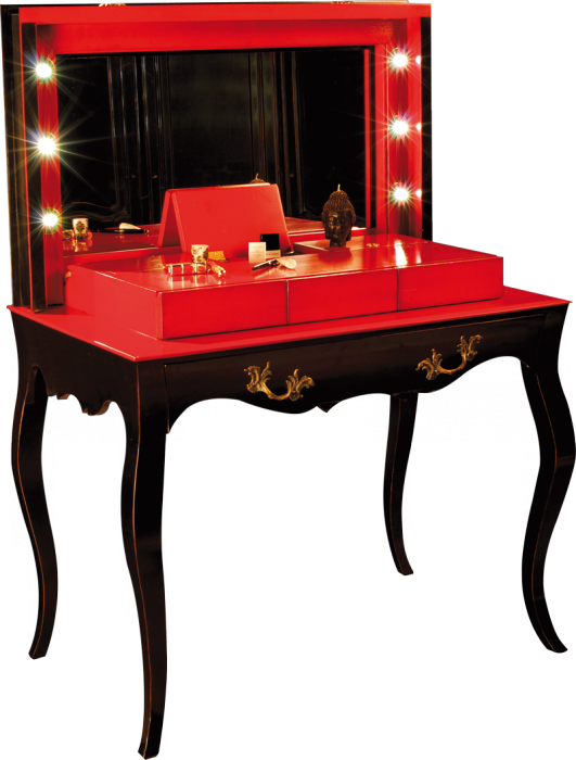 Elegant Red Dressing Tablewith Lights PNG Image