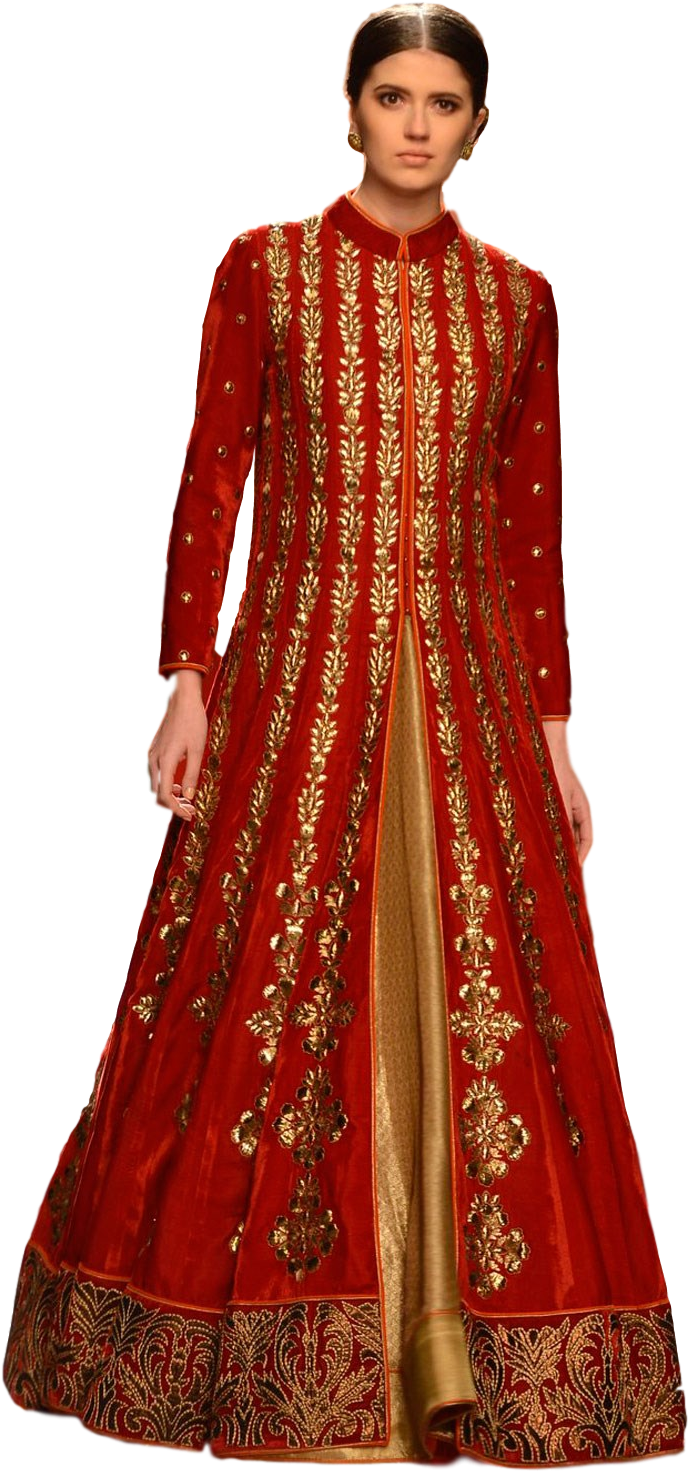 Elegant Red Lehenga Traditional Attire PNG Image