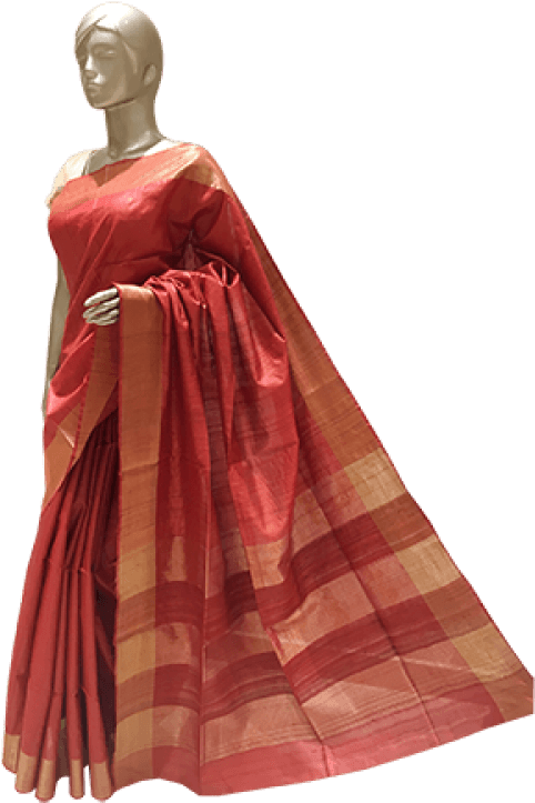 Elegant Red Silk Saree Mannequin PNG Image