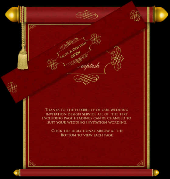 Elegant Red Wedding Invitation Scroll PNG Image