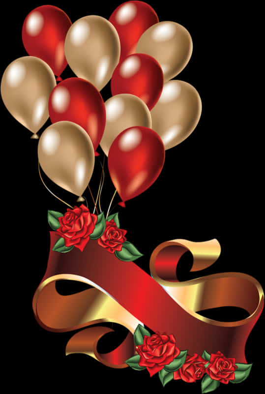 Elegant Redand Gold Balloonswith Roses PNG Image