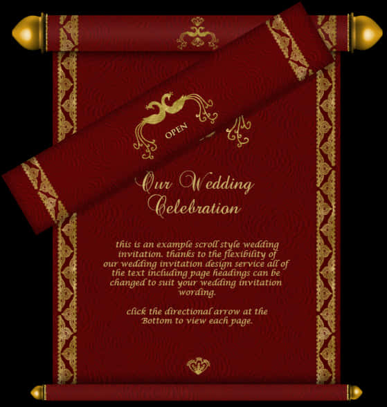 Elegant Redand Gold Scroll Wedding Invitation PNG Image