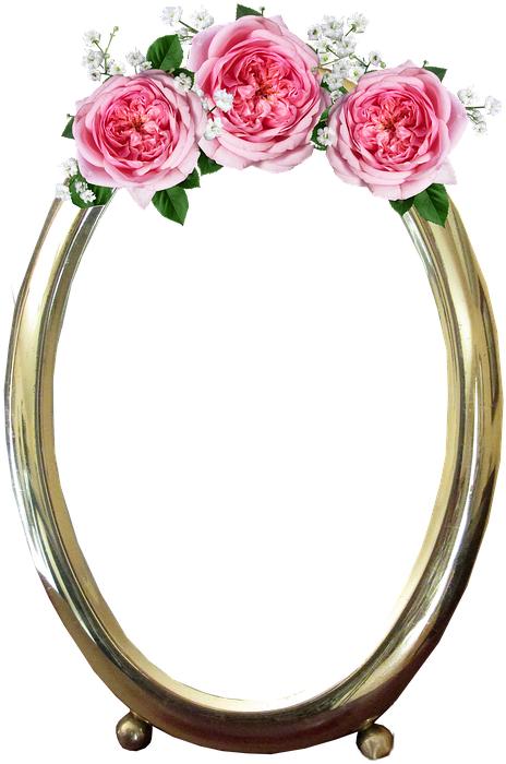 Elegant Rose Decorated Gold Frame PNG Image