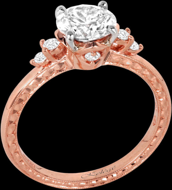 Elegant Rose Gold Diamond Engagement Ring PNG Image