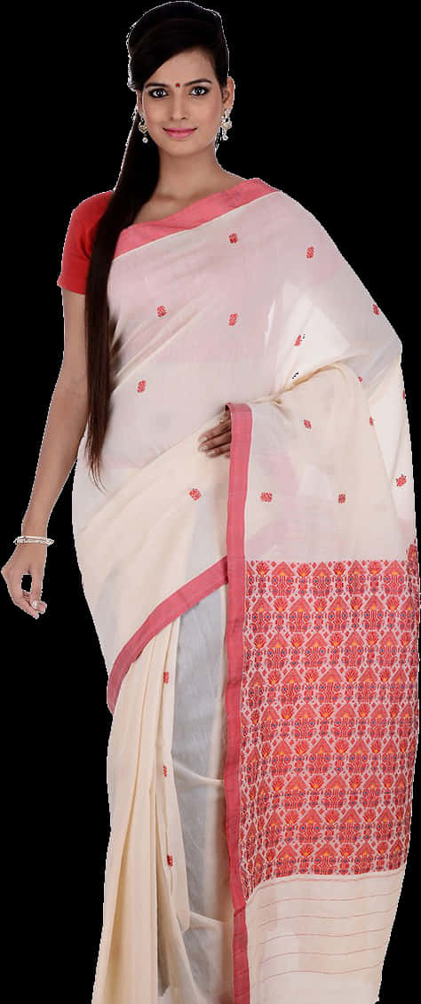 Elegant Saree Model Showcase PNG Image