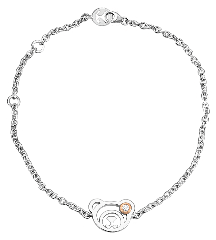 Elegant Silver Bear Pendant Bracelet PNG Image