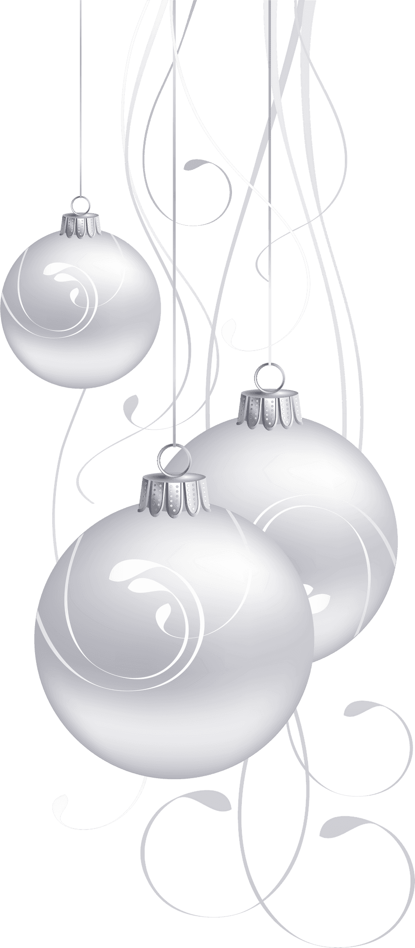 Elegant Silver Christmas Ornaments PNG Image