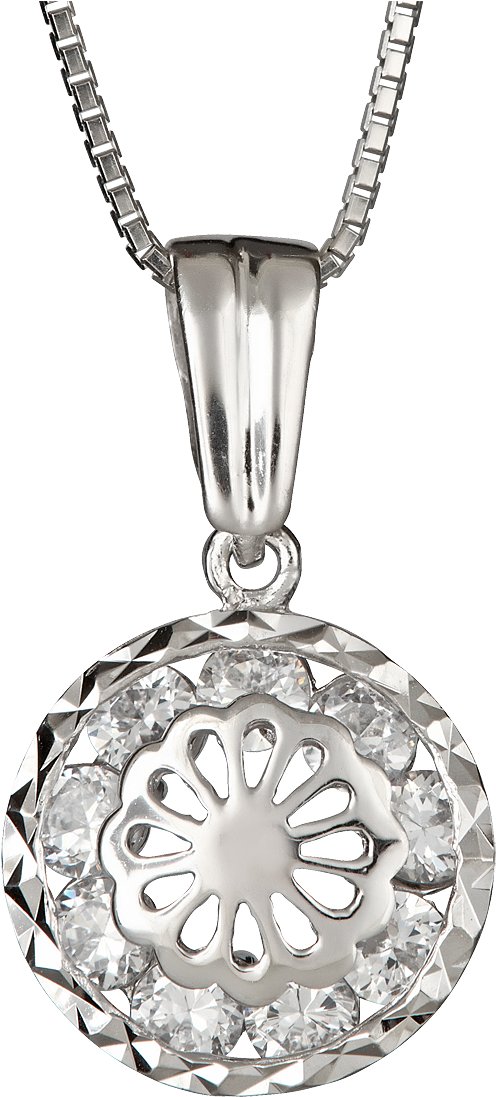 Elegant Silver Diamond Pendant Necklace PNG Image