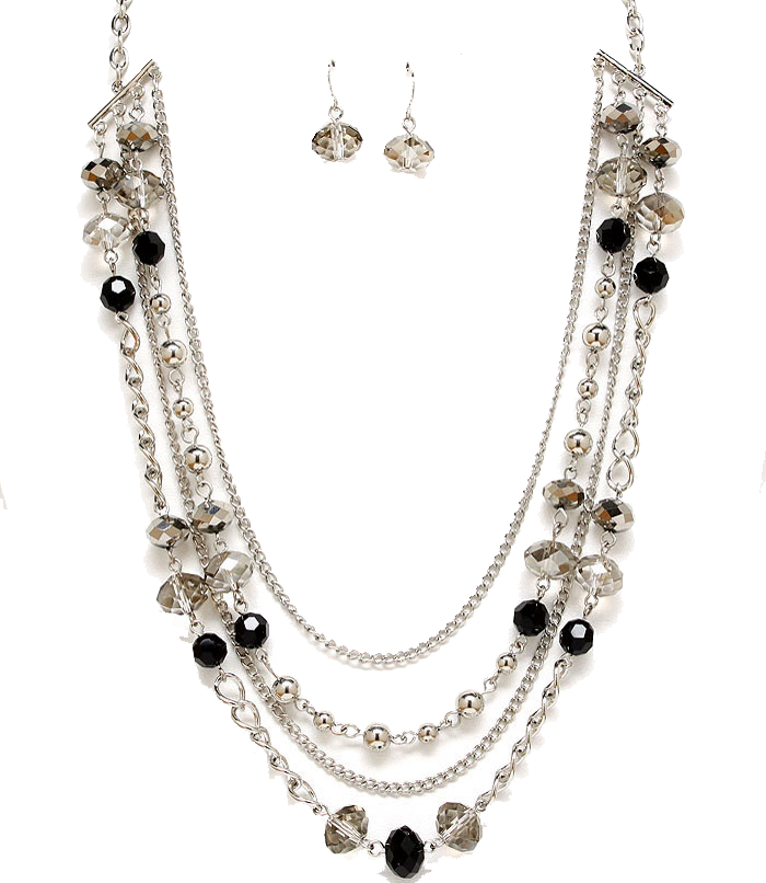 Elegant Silver Necklaceand Earrings Set PNG Image