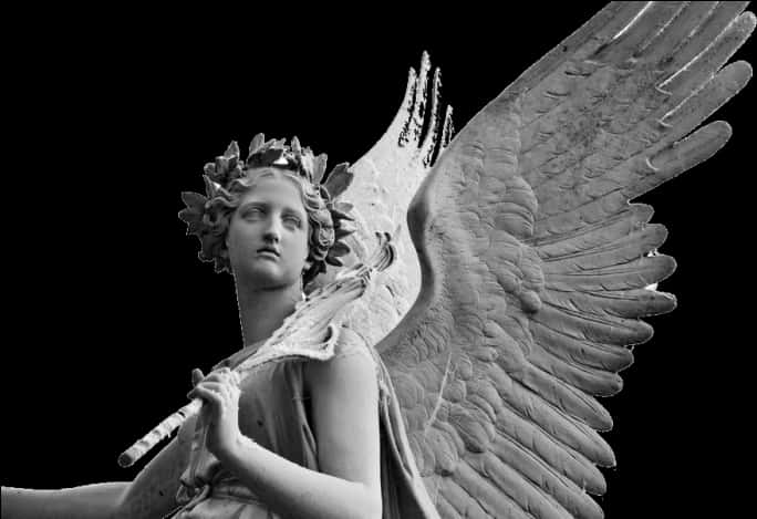 Elegant Stone Angel Sculpture PNG Image