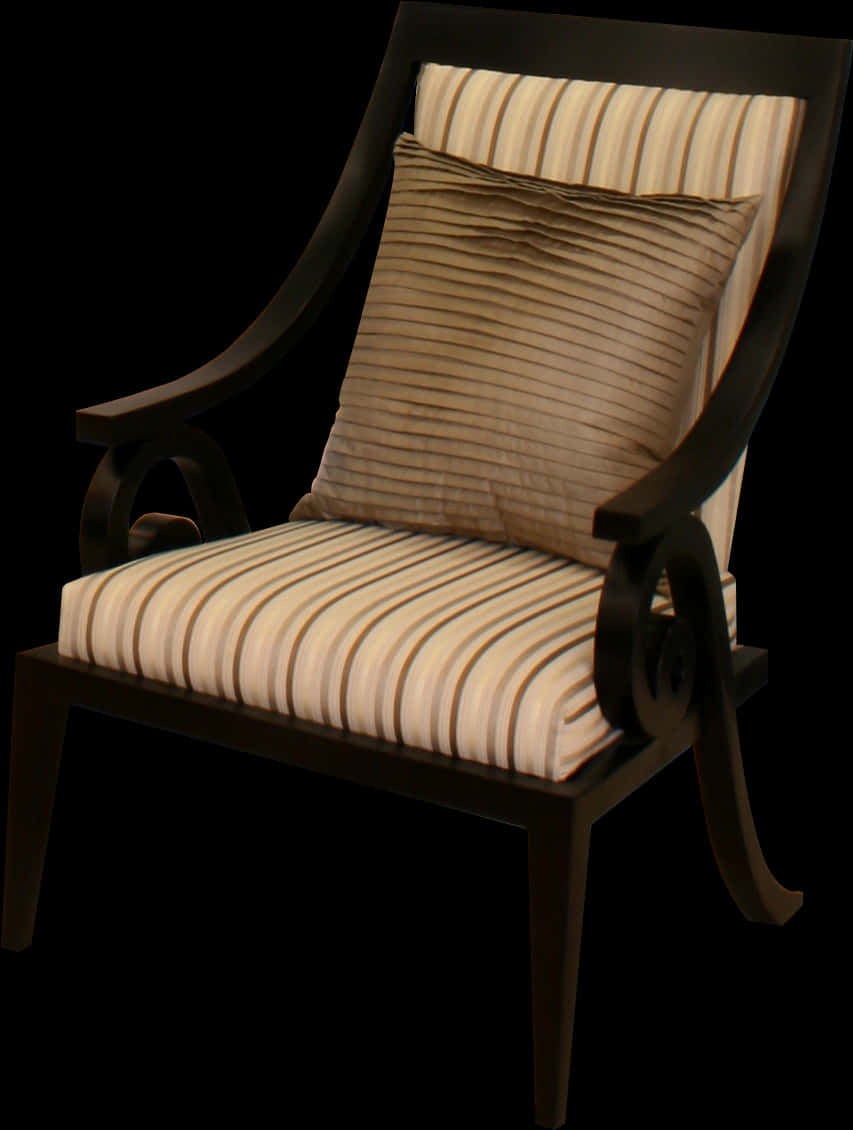 Elegant Striped Armchairwith Cushion PNG Image