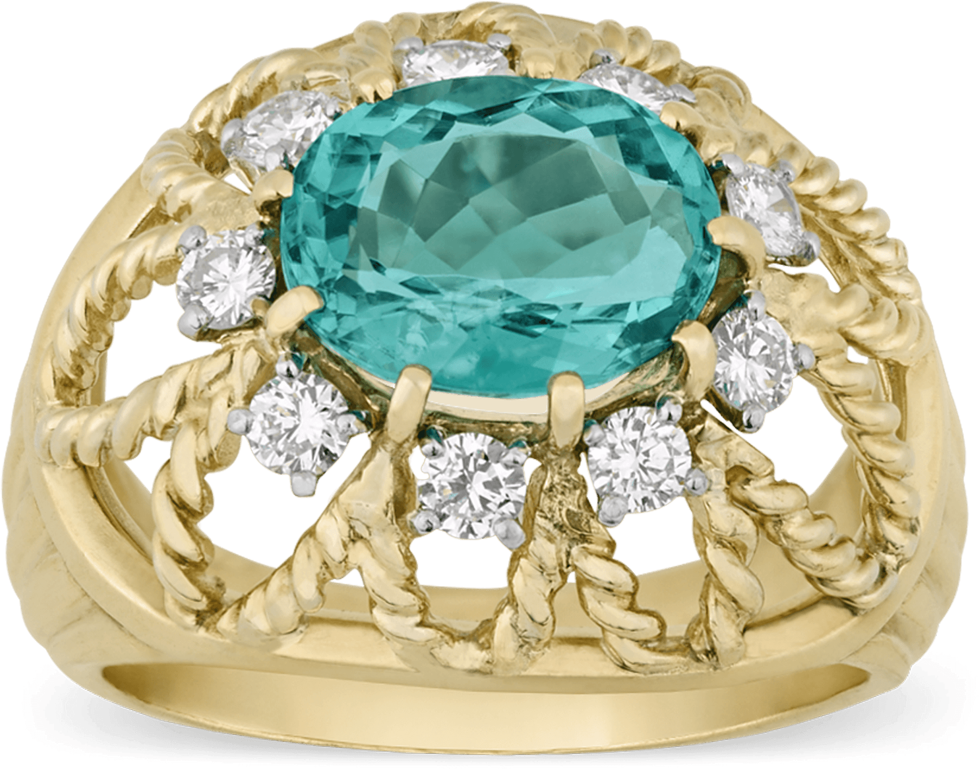 Elegant Teal Gemstone Ring Gold Setting PNG Image