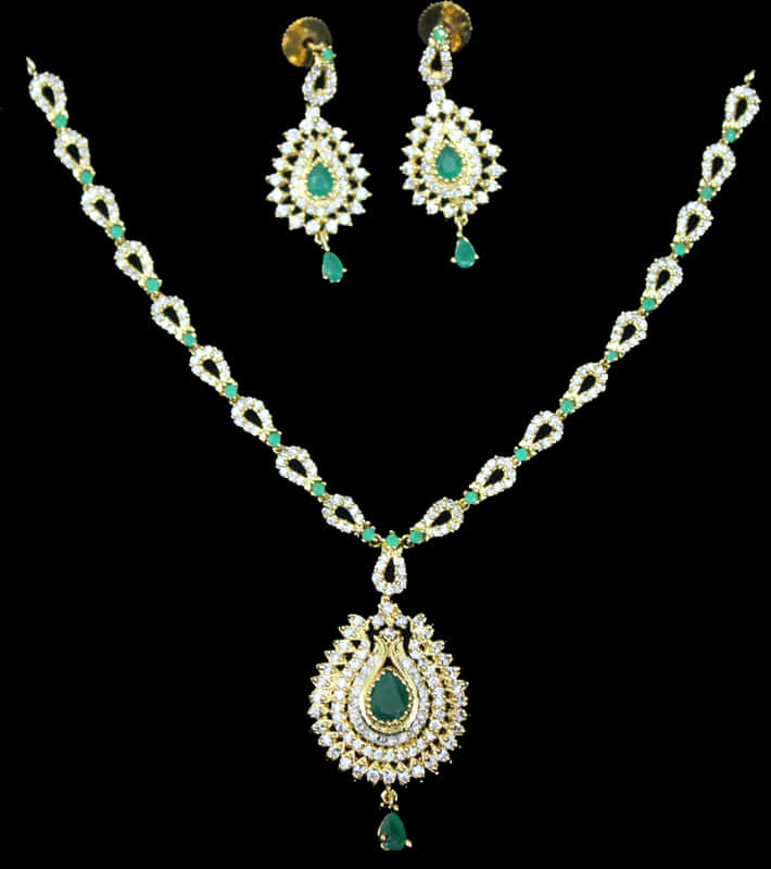 Elegant Teardrop Gemstone Necklaceand Earrings Set PNG Image