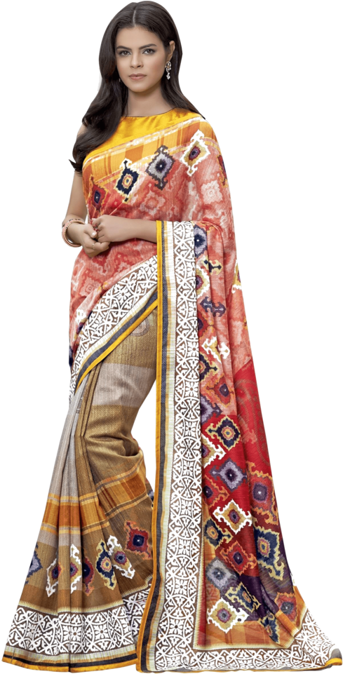 Elegant Traditional Saree Model PNG Image