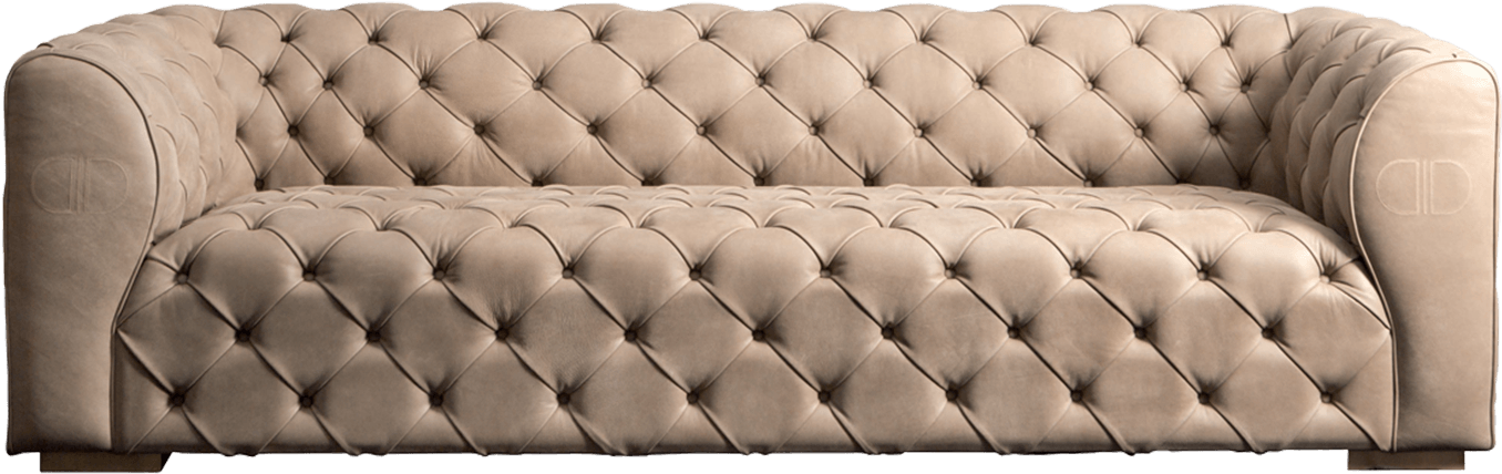 Elegant Tufted Beige Sofa PNG Image